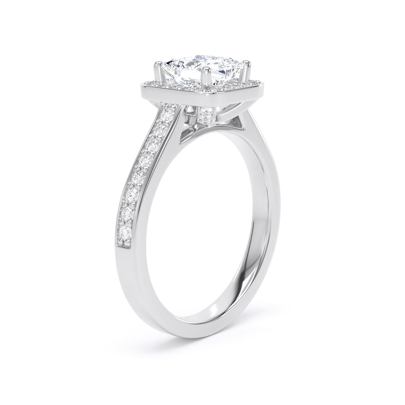 Halo Shoulder Set Ring | White Gold, Princess Diamond | PHG01 LGS