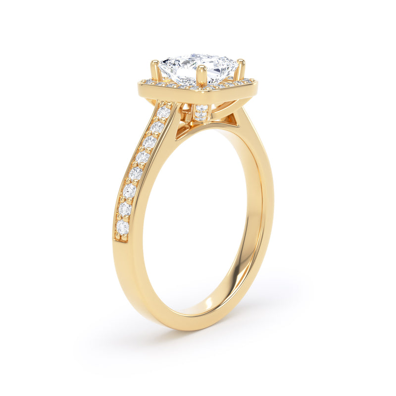 Halo Shoulder Set Ring | Yellow Gold, Princess Diamond | PHG01 LGS
