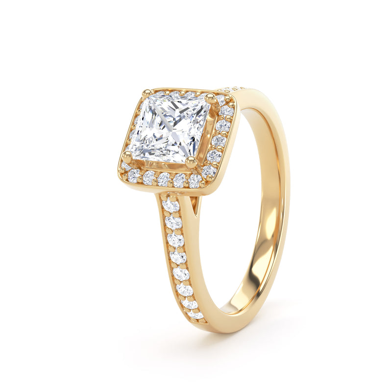 Halo Shoulder Set Ring | Yellow Gold, Princess Diamond | PHG01 SMS