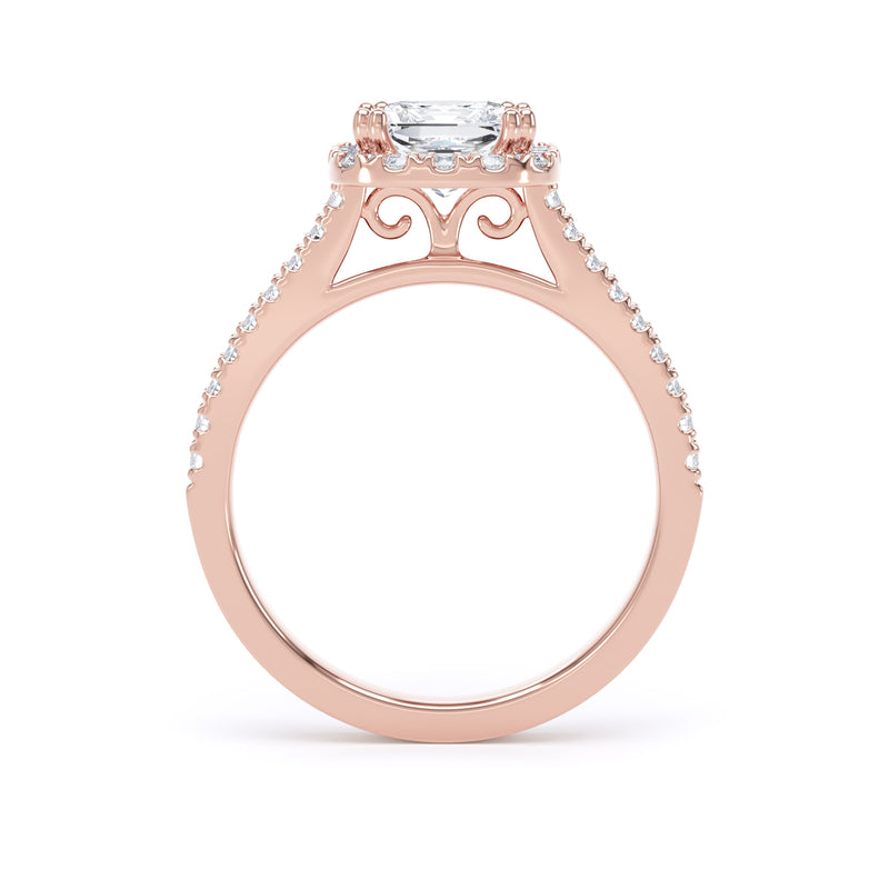 Princess Diamond Rose Gold Ring, Fancy Gallery Halo | SMS PHW02