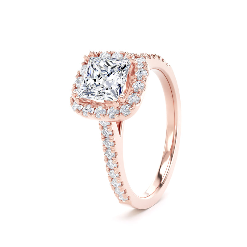 Princess Diamond Rose Gold Ring, Fancy Gallery Halo | SMS PHW02