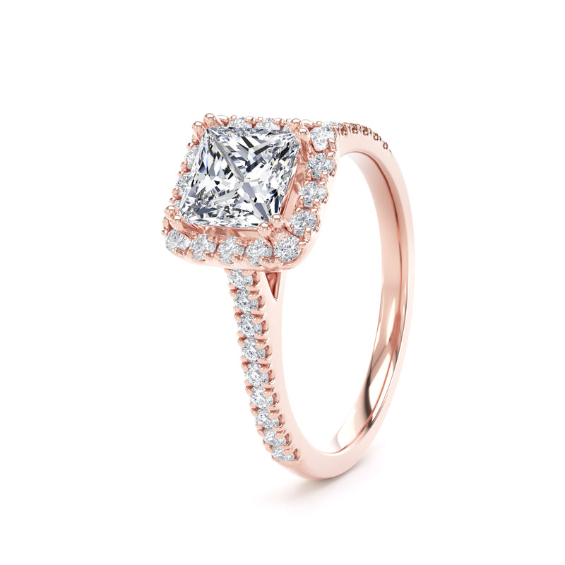Princess Diamond Rose Gold Ring, Diamond Set Prong Halo | LGS PHW03