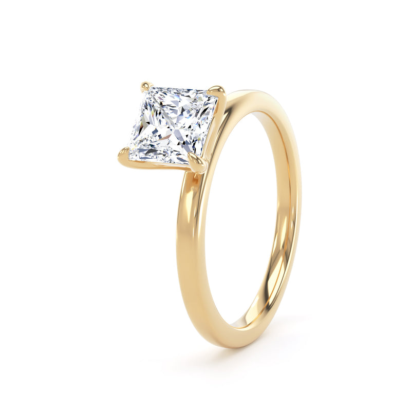 Princess Diamond Yellow Gold Ring, Floating Head Solitaire | SMS PPP02