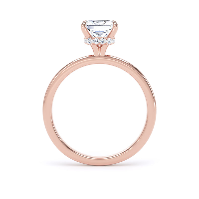 Princess Diamond Rose Gold Ring, Plain Band Hidden Halo | LGP PPS01