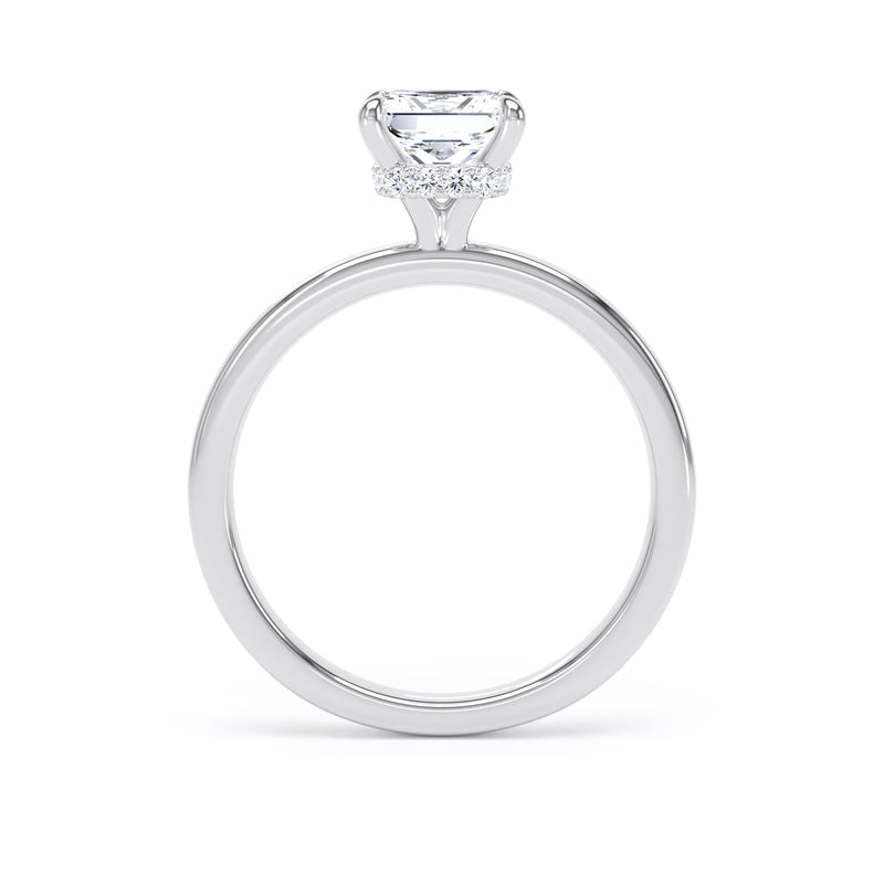 Princess Diamond Platinum Ring, Plain Band Hidden Halo | LGP PPS01