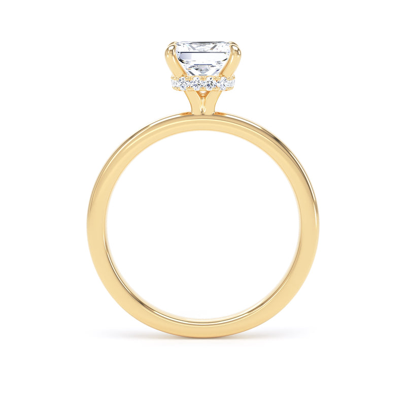 Princess Diamond Yellow Gold Ring, Plain Band Hidden Halo | LGP PPS01