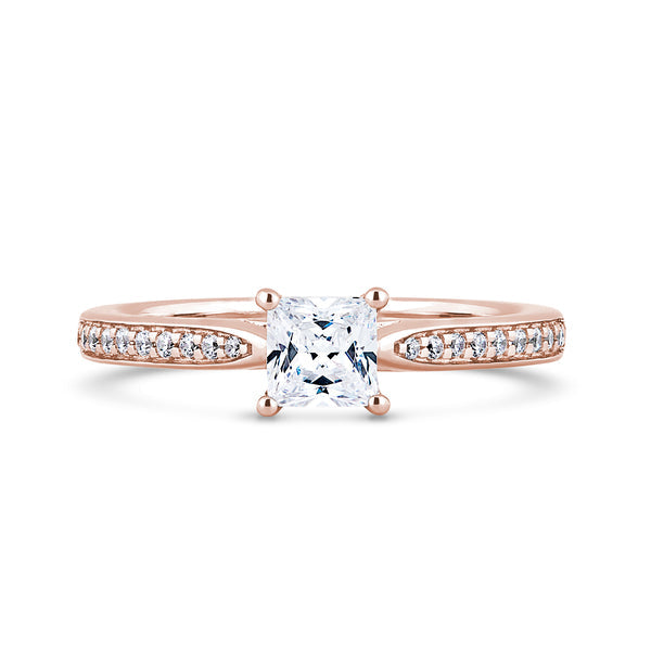 Princess Shoulder Set Rose Gold Ring, Pinched | PSG02 SMS