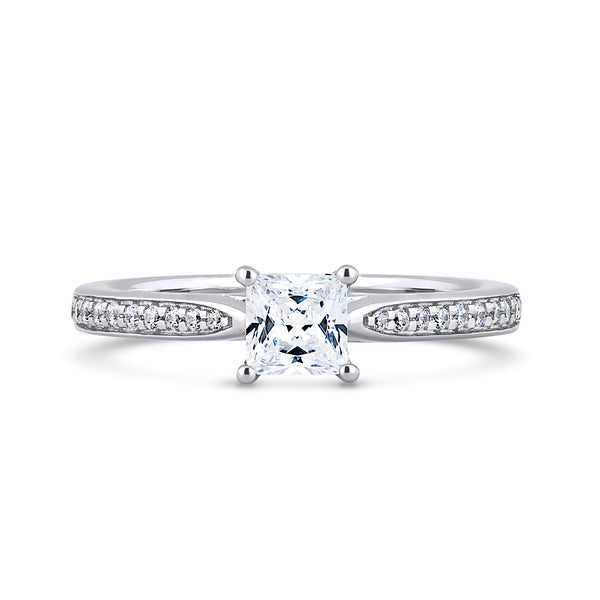 Princess Shoulder Set White Gold Ring, Pinched | PSG02 SMS