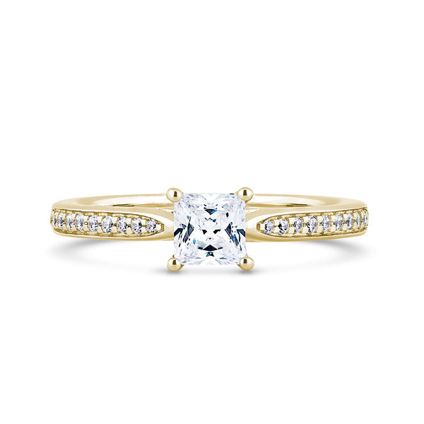 Princess Shoulder Set Yellow Gold Ring, Pinched | PSG02 LGS