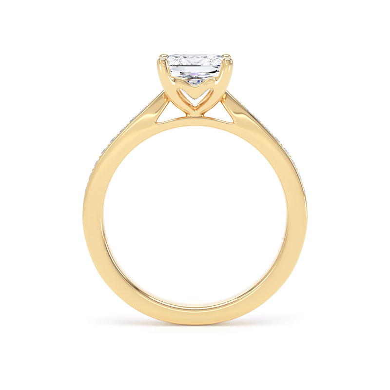Princess Shoulder Set Yellow Gold Ring, Pinched | PSG02 SMS