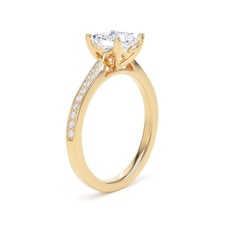 Princess Shoulder Set Yellow Gold Ring, Pinched | PSG02 SMS