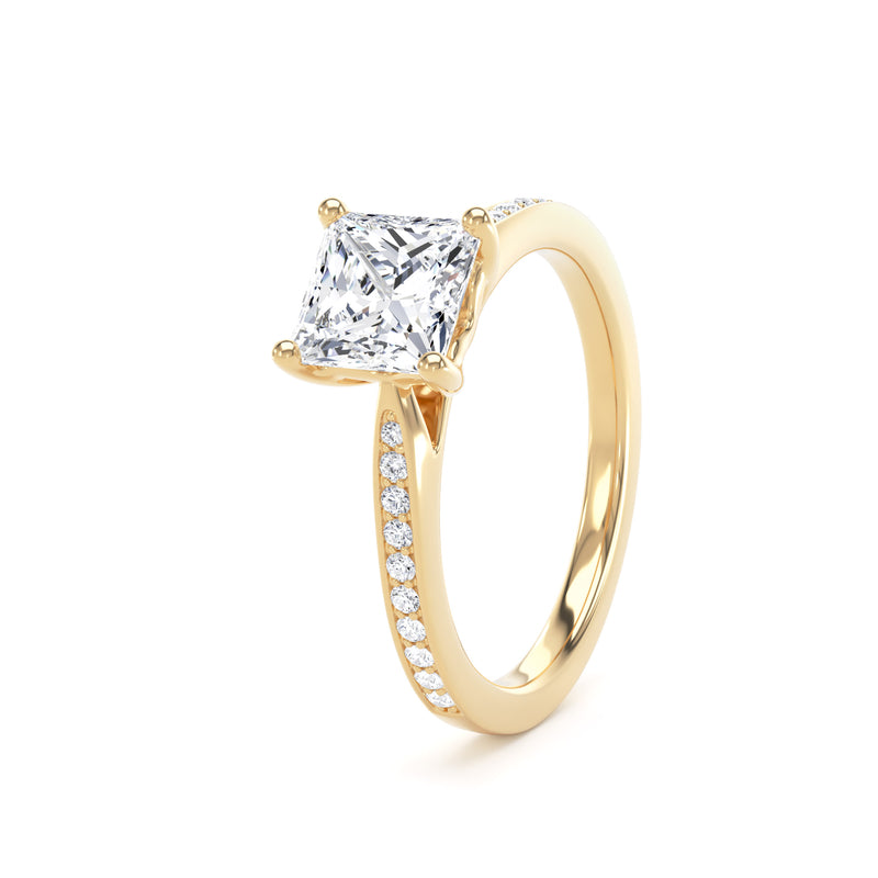 Princess Shoulder Set Yellow Gold Ring, Pinched | PSG02 SMS