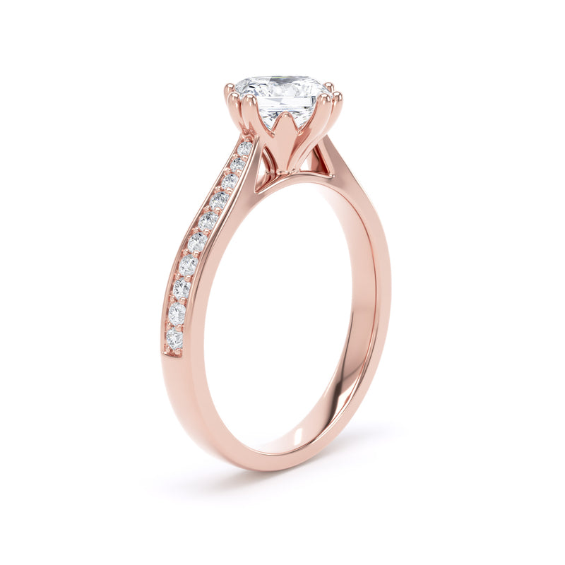 Princess Diamond Rose Gold Ring, Grain Shoulder Set Compass Lotus | SMS PSG03