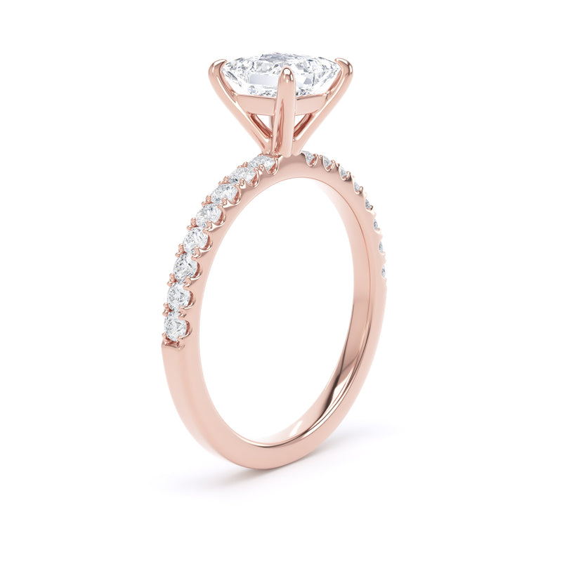 Princess Diamond Rose Gold Ring, Floating Head Shoulder Set | SMS PSP01