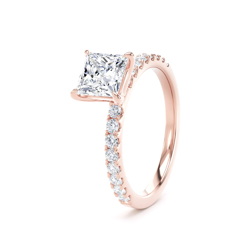 Princess Diamond Rose Gold Ring, Floating Head Shoulder Set | SMS PSP01