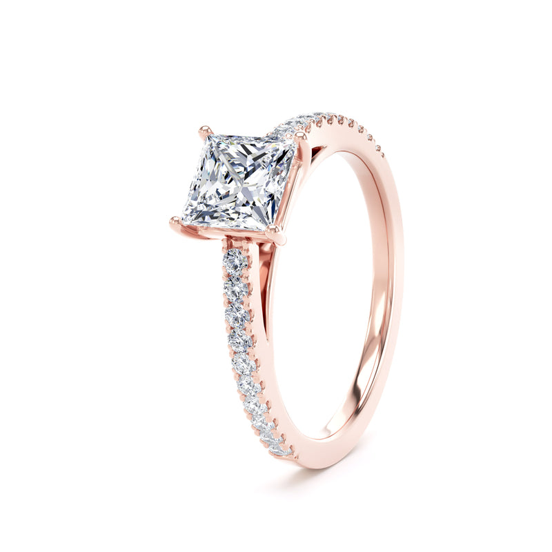 Princess Shoulder Set Rose Gold Ring, Scallop | PSW01 LGS