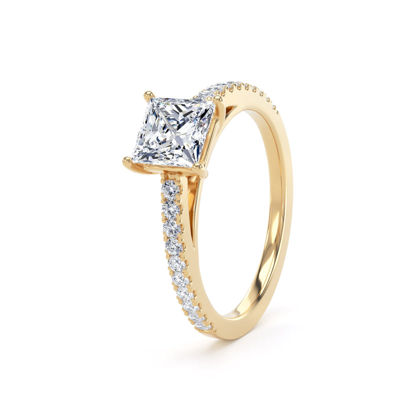 Princess Shoulder Set Yellow Gold Ring, Scallop | PSW01 SMS