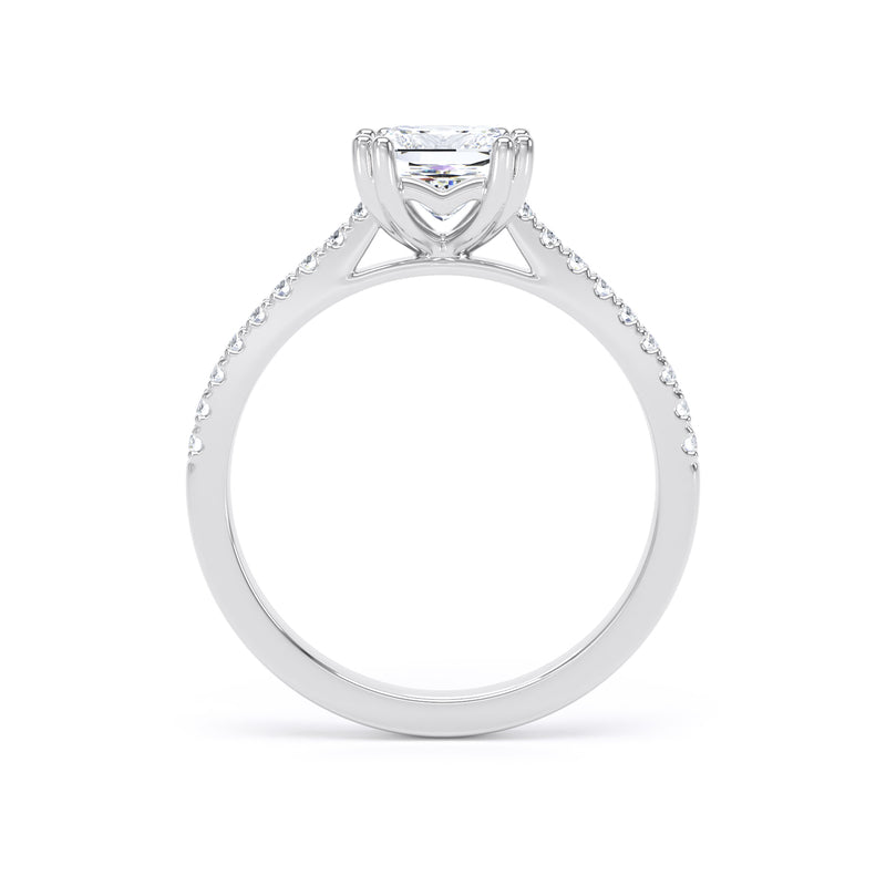 Princess Diamond Platinum Ring, Double Claw Shoulder Set | SMS PSW02