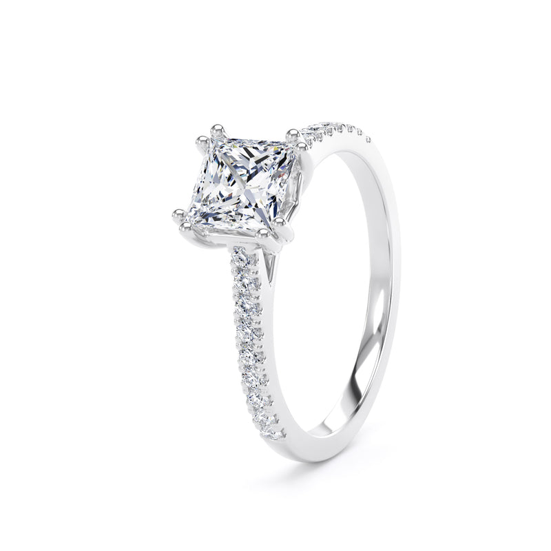 Princess Diamond Platinum Ring, Double Claw Shoulder Set | SMS PSW02