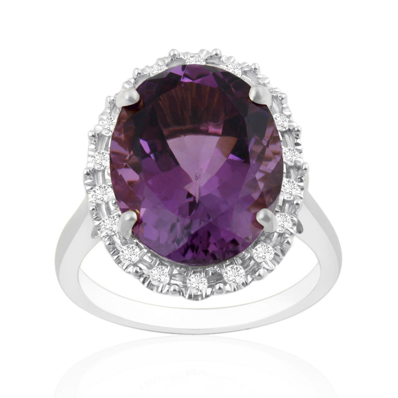 Amethyst Ring with Diamond Set Halo