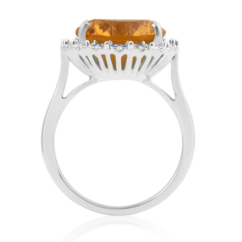 Halo Ring | White Gold, Oval Citrine & Round Diamonds