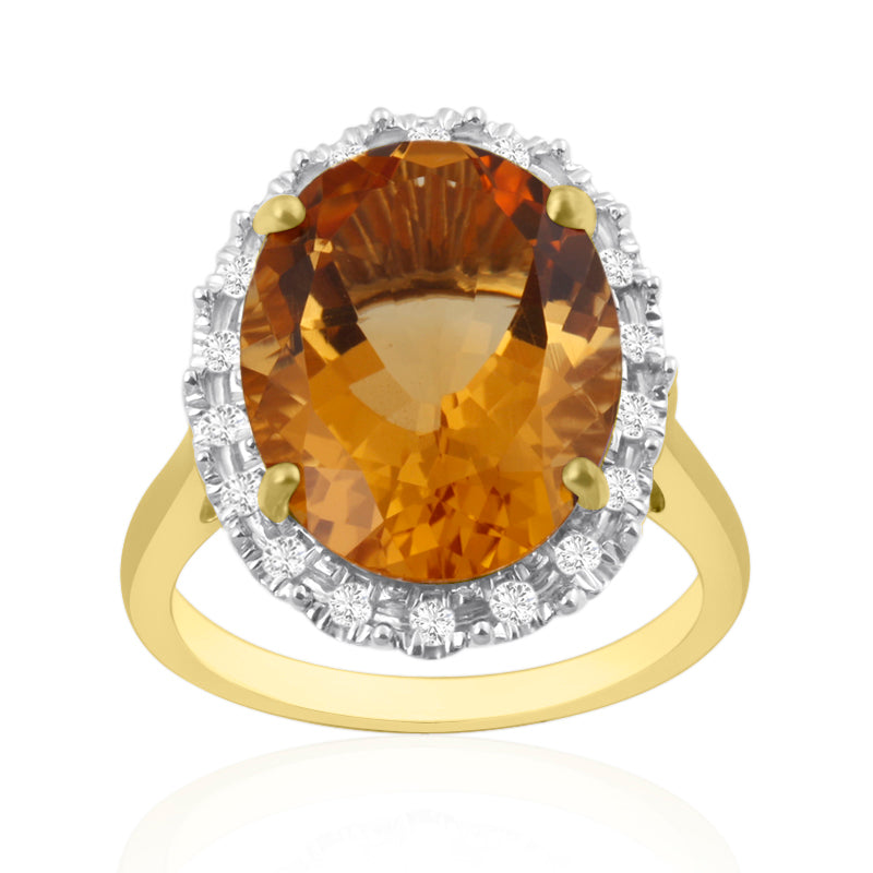 Halo Ring | Yellow Gold, Oval Citrine & Round Diamonds