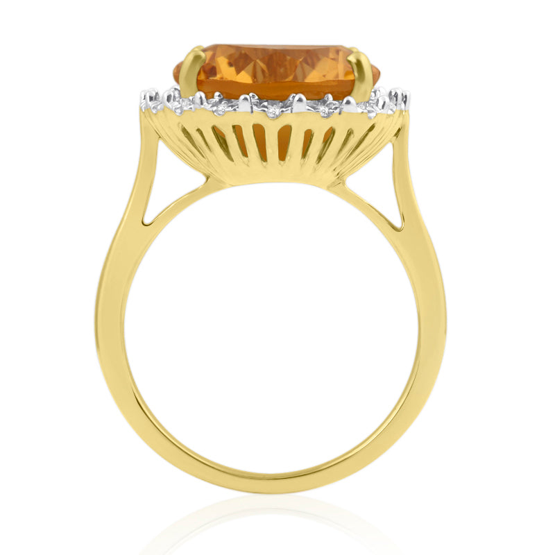 Halo Ring | Yellow Gold, Oval Citrine & Round Diamonds