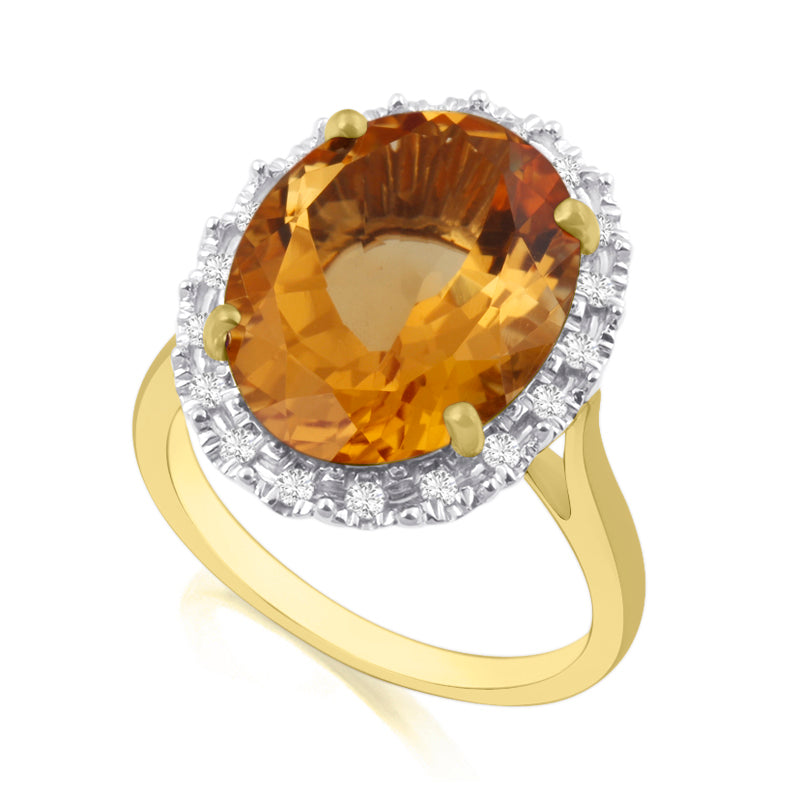 Halo Ring | Yellow Gold, Oval Citrine & Round Diamonds