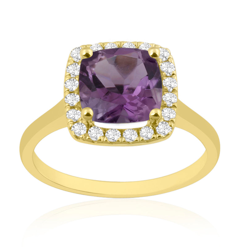 Amethyst Ring with Diamond Set Halo
