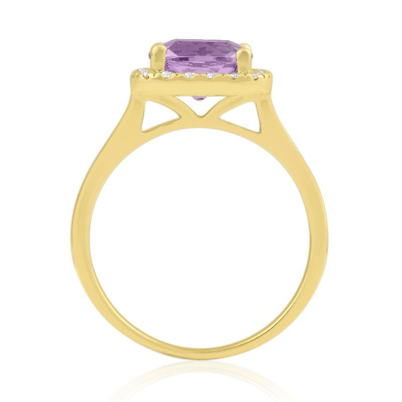 Halo Ring | Yellow Gold, Princess Amethyst & Round Diamonds