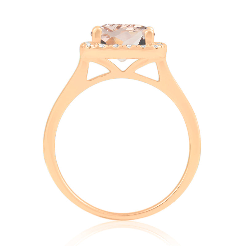 Princess Cut Morganite Rose Gold Ring with Halo Set Diamonds