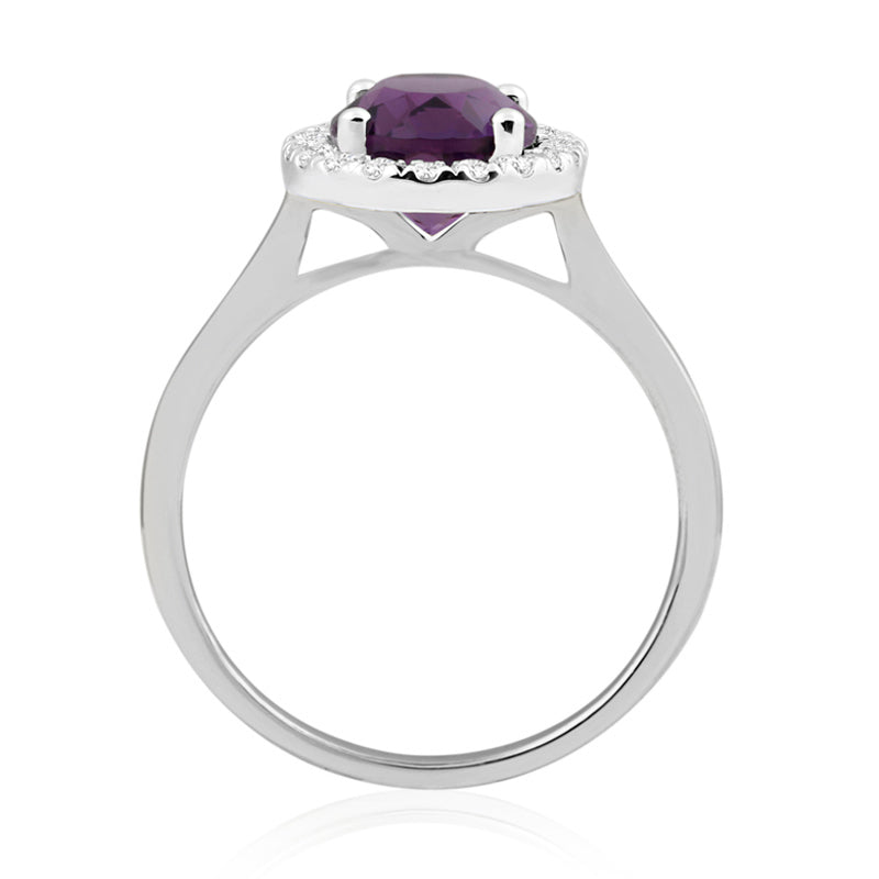 Oval Cut Amethyst White Gold Ring with Halo Set Diamonds