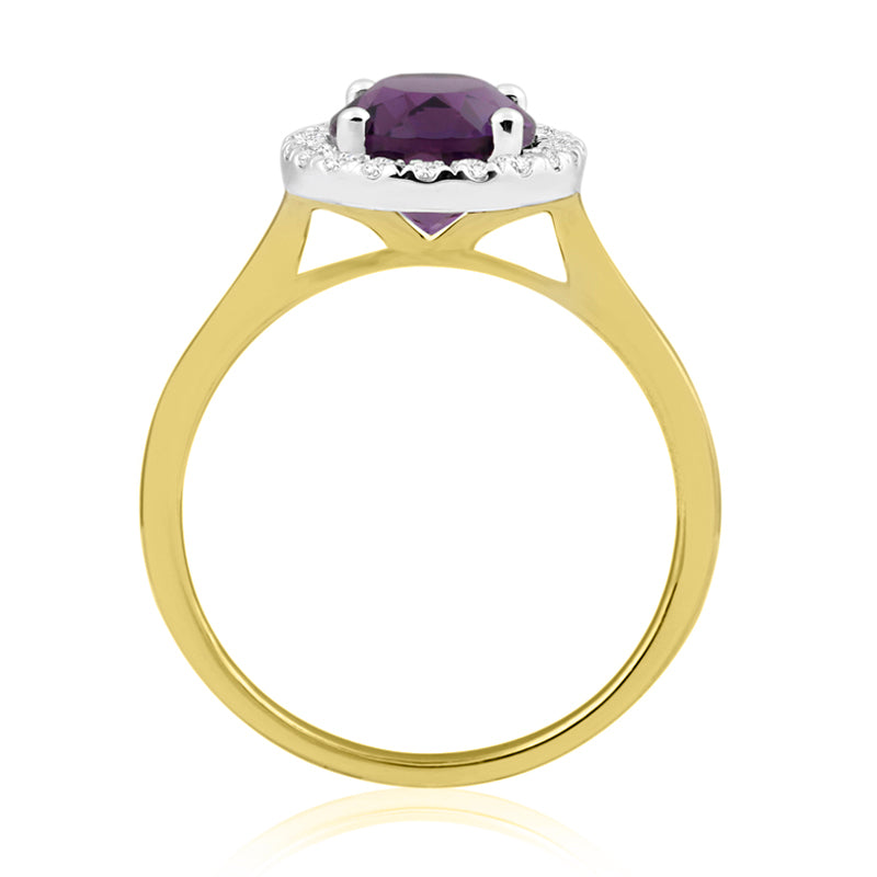 Oval Cut Amethyst Yellow Gold Ring with Halo Set Diamonds