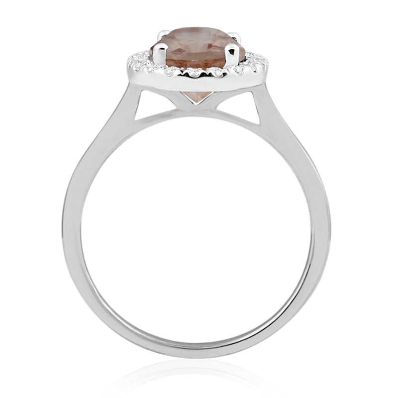 Halo Ring | White Gold, Oval Morganite & Round Diamonds