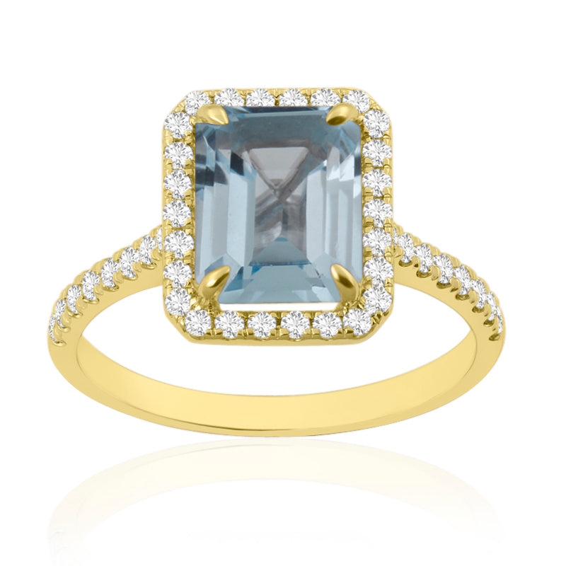 Blue Topaz Ring with Diamond Set Halo & Shoulders
