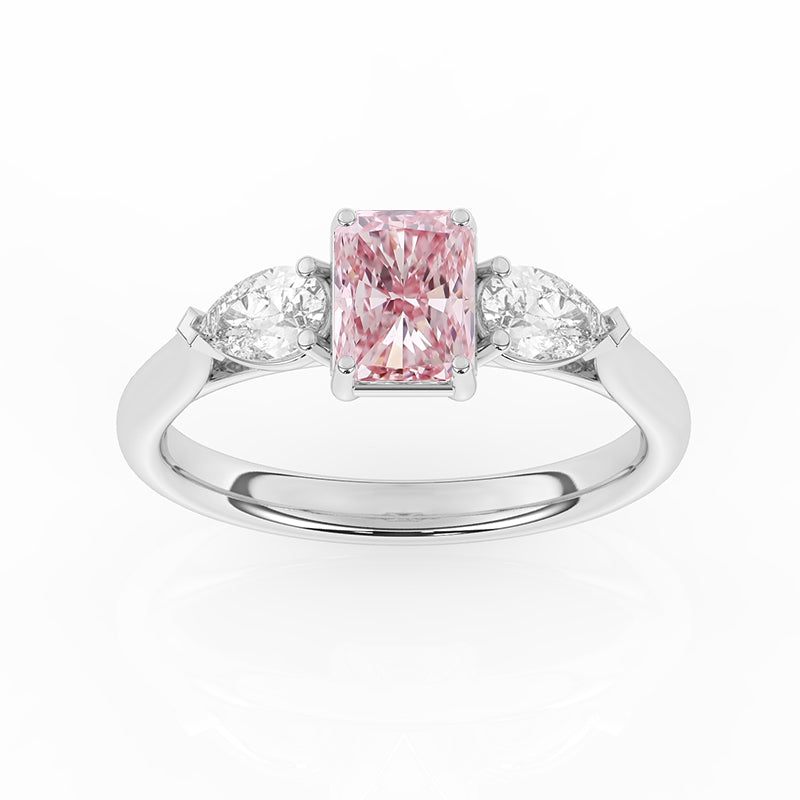 Pink Radiant & Pear Diamond White Gold Engagement Ring, Claw Set Trilogy | R82410-PINK