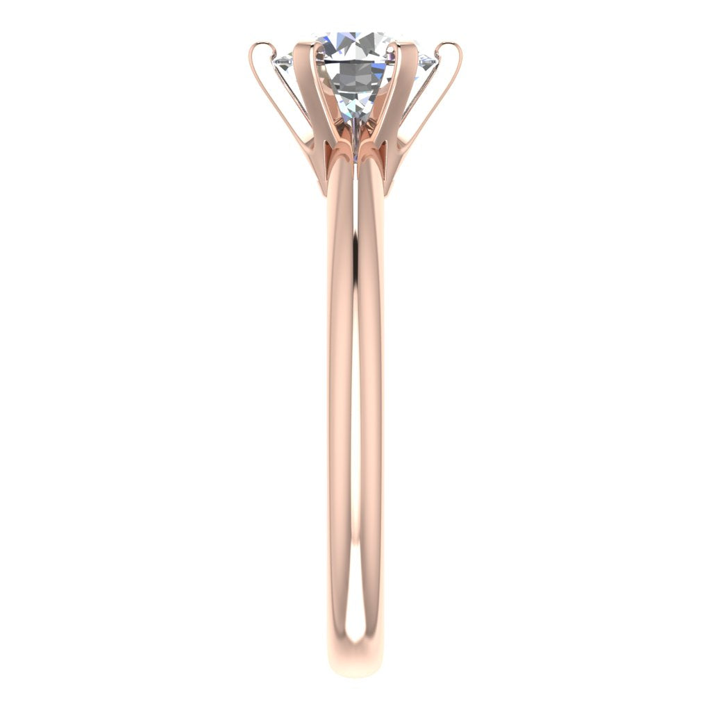 Round Solitaire Rose Gold Ring, Open 6 Prong | SMR