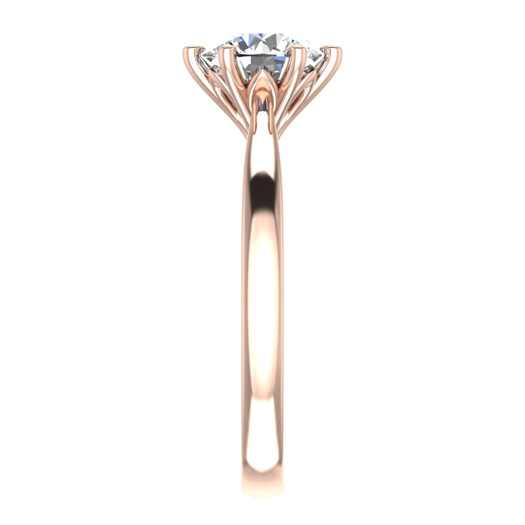 Round Solitaire Rose Gold Ring, Lotus 6 Prong | SMR
