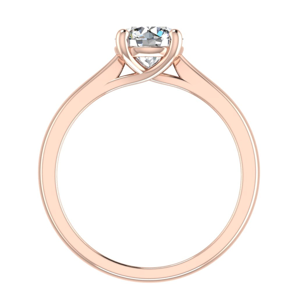 Round Solitaire Rose Gold Ring, Cross Over 4 Prong | SMR