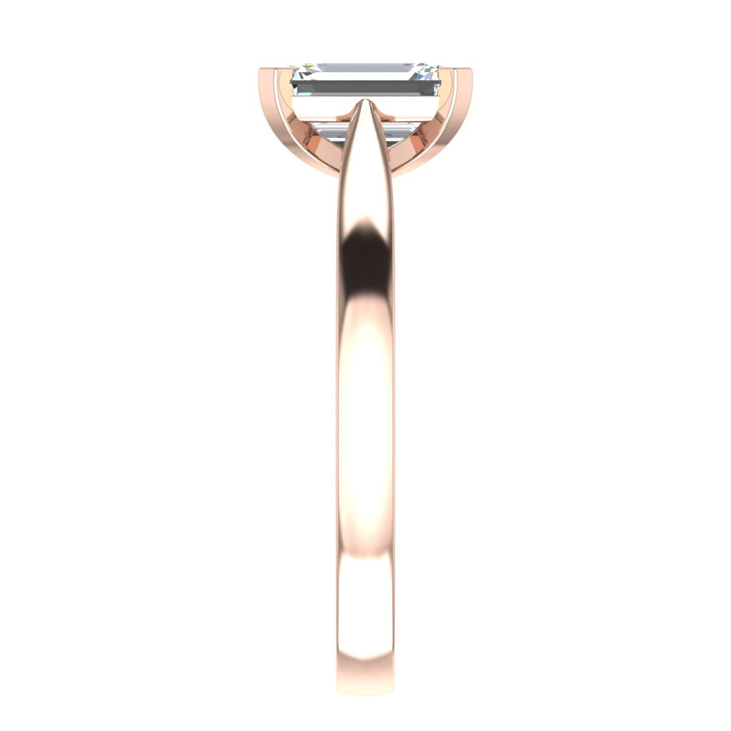 Emerald Solitaire Rose Gold Ring, Pinched Cathedral | SME