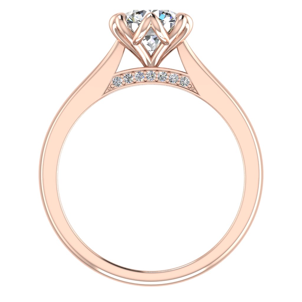 Round Solitaire Rose Gold Ring, Fancy Lotus Bridge Set | LGR