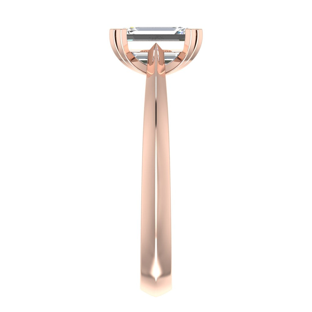 Emerald Solitaire Rose Gold Ring, Double Squared Prong | LGE