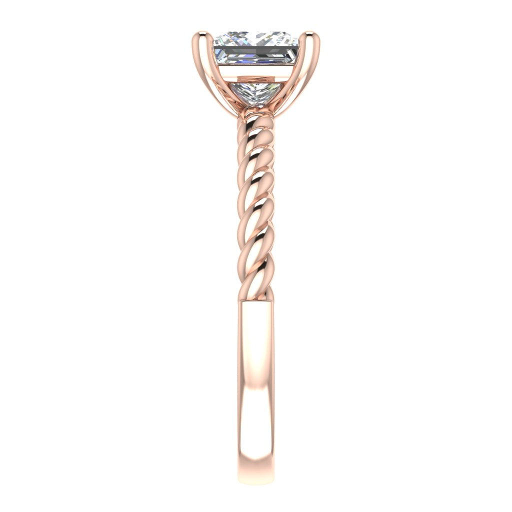 Princess Solitaire Rose Gold Ring, Twisted 4 Prong | SMP