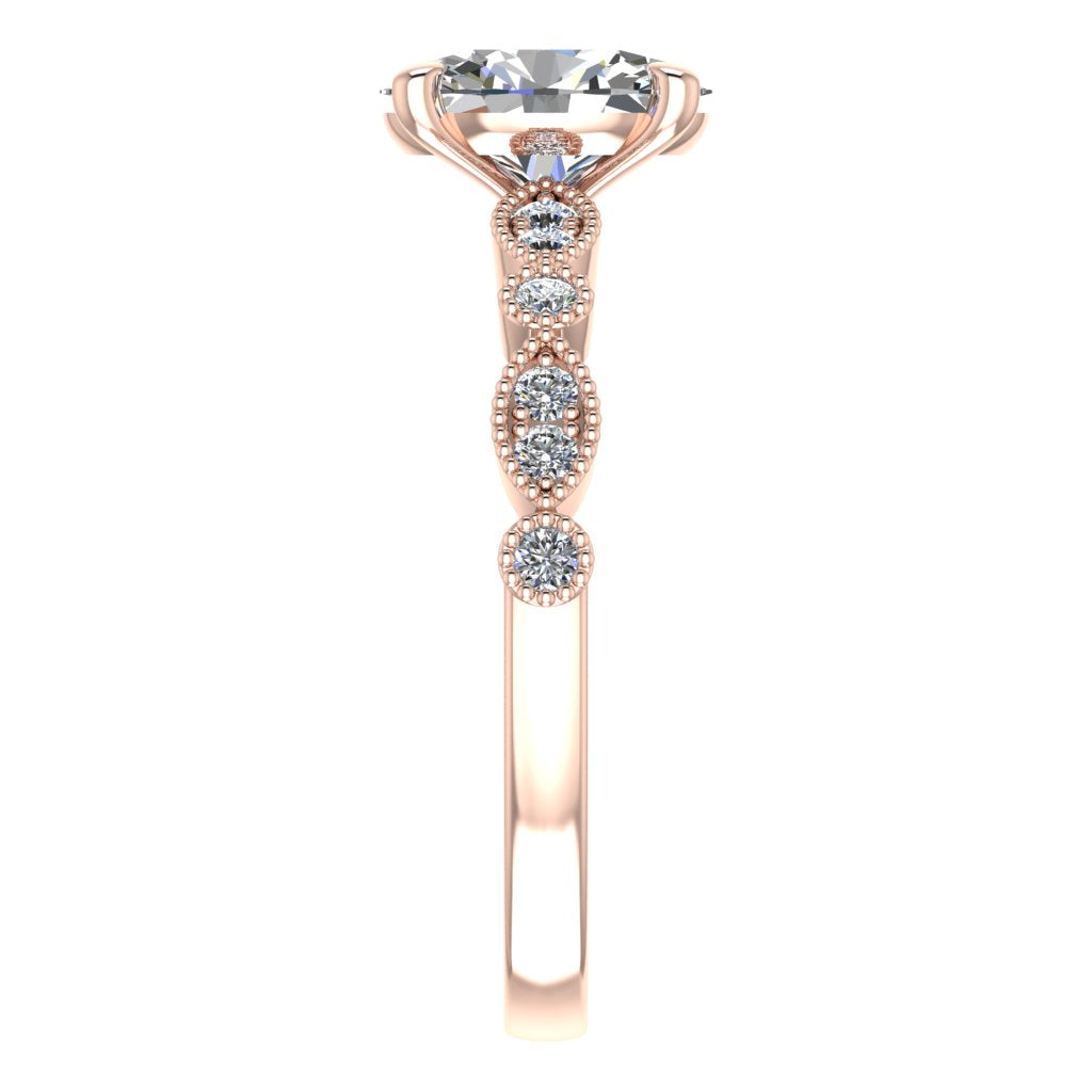 Oval Diamond Rose Gold Ring, Millgrain Fancy Diamond Shoulder Set | SMO MT1191M