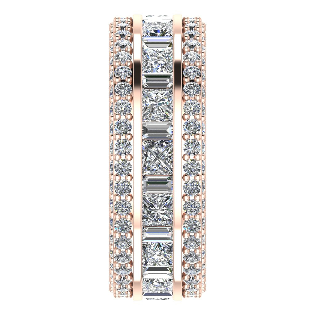 Round & Baguette & Princess Diamond Rose Gold Ring, Face Set 3 Row Full Eternity | ET1237