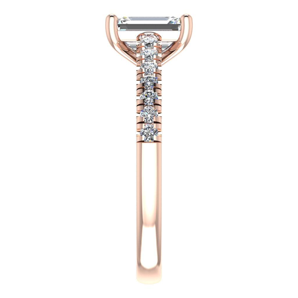 Emerald Cut Diamond & Rose Gold Shoulder Set Straight Ring | SME