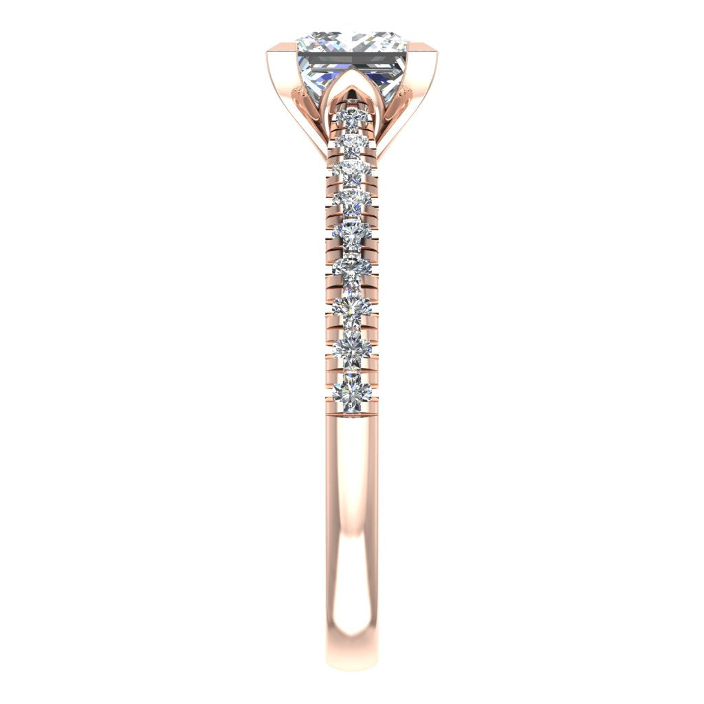Princess Cut Diamond & Rose Gold Shoulder Set Pinched Ring | LGP