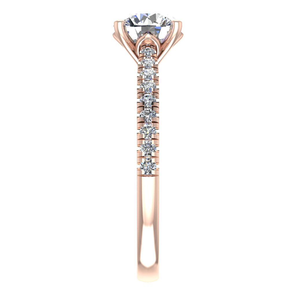Round Diamond Rose Gold Engagement Ring, Micro Shoulder Set Pinched | RX6701-25
