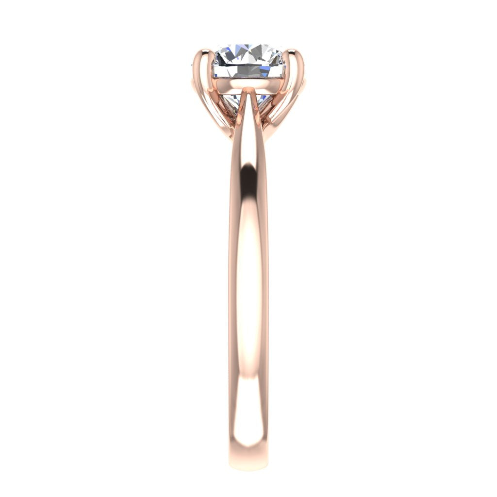 Round Solitaire Rose Gold Ring, Cross Over 4 Prong | SMR