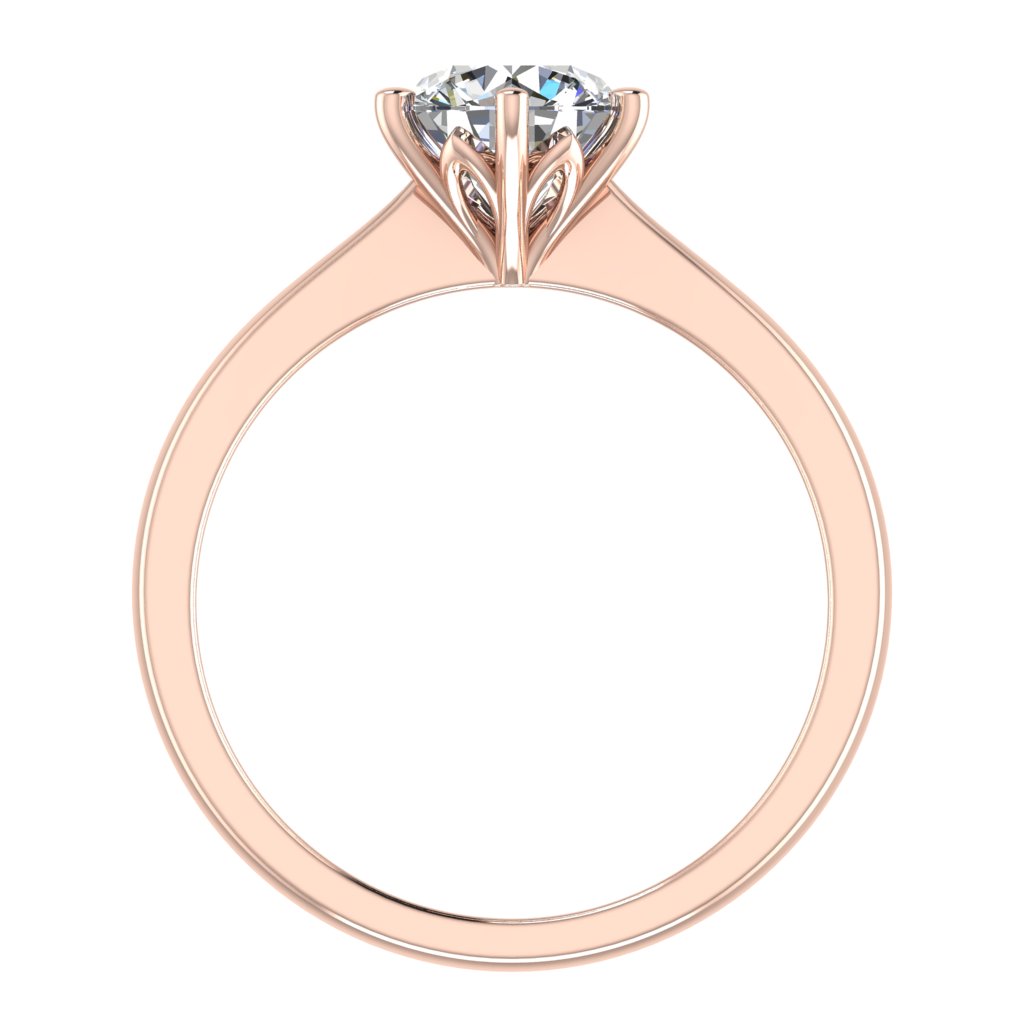 Round Solitaire Rose Gold Ring, Lotus 6 Prong | LGR